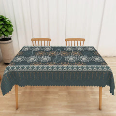 Lofaris Teal Geometric Rectangle Tablecloth Cross Stitch Style Pattern Table Cover Rustic Winter Dining Decor
