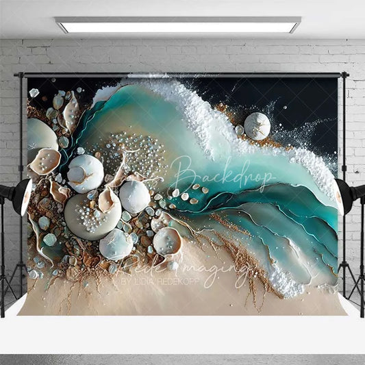 Lofaris Teal Ocean Water and White Sand Beach Backdrop Seashell Pearl Photography Background Summer Decor