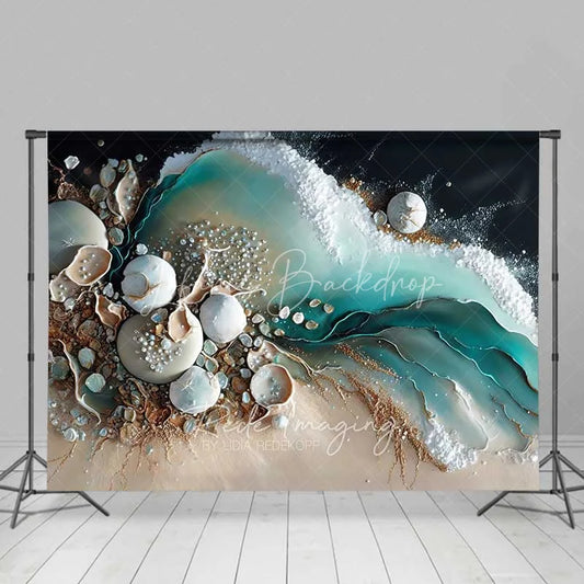 Lofaris Teal Ocean Water and White Sand Beach Backdrop Seashell Pearl Photography Background Summer Decor