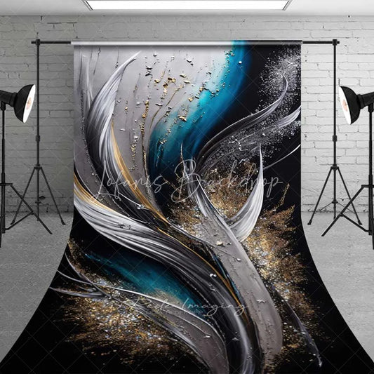 Lofaris Teal Silver and Gold Abstract Fluid Art Backdrop Luxury Swirling Strokes Photography Background