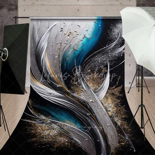 Lofaris Teal Silver and Gold Abstract Fluid Art Backdrop Luxury Swirling Strokes Photography Background