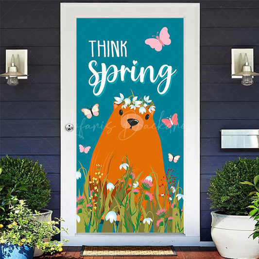 Lofaris Teal Think Spring Butterfly Groundhog Day Door Cover