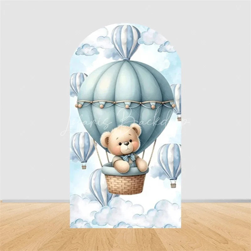 Lofaris Teddy Bear Arch Backdrop Sleeping on Moon Blue Clouds Baby Shower Decor Boy 1st Birthday Prop