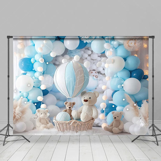Lofaris Teddy Bear Baby Blue Hotair Balloon Photo Backdrop