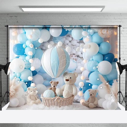 Lofaris Teddy Bear Baby Blue Hotair Balloon Photo Backdrop