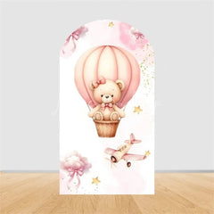 Lofaris Teddy Bear Hot Air Balloon Arch Backdrop Girl Baby Shower Decor Pink Airplane Adventure Theme Party