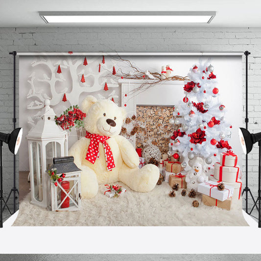 Lofaris Teddy Bear Leather Tree Stacks Christmas Backdrop