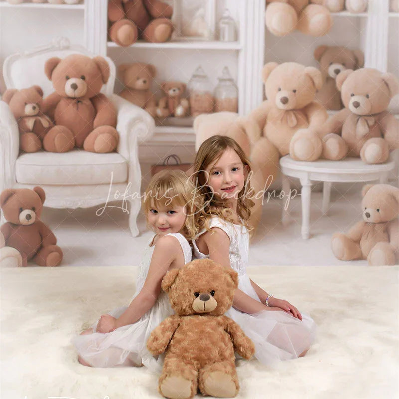 Lofaris Teddy Bear Room Photography Backdrop Nursery Bookshelf Full of Bears We Can Bearly Wait Baby Shower Cake Smash