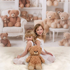 Lofaris Teddy Bear Room Photography Backdrop Nursery Bookshelf Full of Bears We Can Bearly Wait Baby Shower Cake Smash
