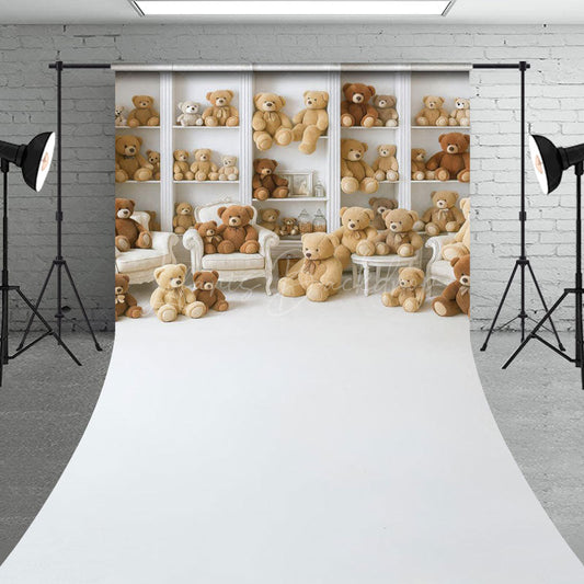Lofaris Teddy Bear Room Sweep Backdrop Nursery Bookshelf Full of Bears We Can Bearly Wait Baby Shower Cake Smash