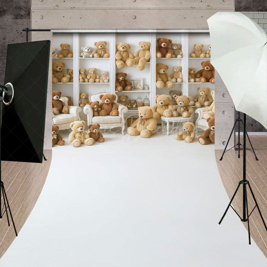 Lofaris Teddy Bear Room Sweep Backdrop Nursery Bookshelf Full of Bears We Can Bearly Wait Baby Shower Cake Smash