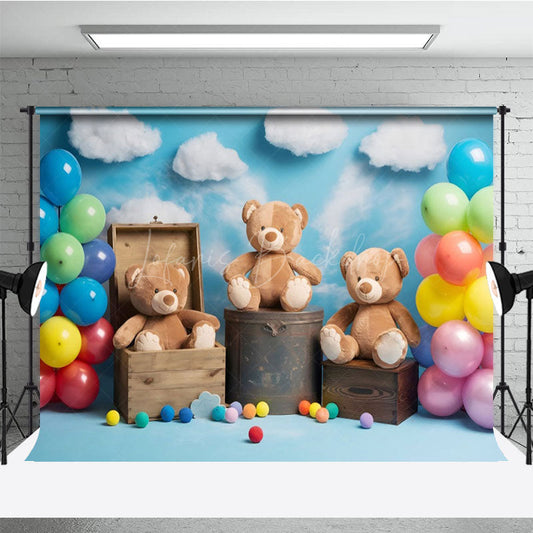 Lofaris Teddy Bear Sky Balloon Sweet Cake Smash Backdrop