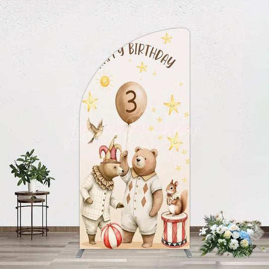 Lofaris Teddy Circus Happy Birthday Cartoon Half Moon Arch Backdrop