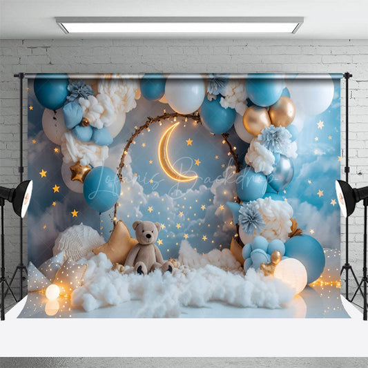 Lofaris Teddy Moon Light Night Sweet Cake Smash Backdrop