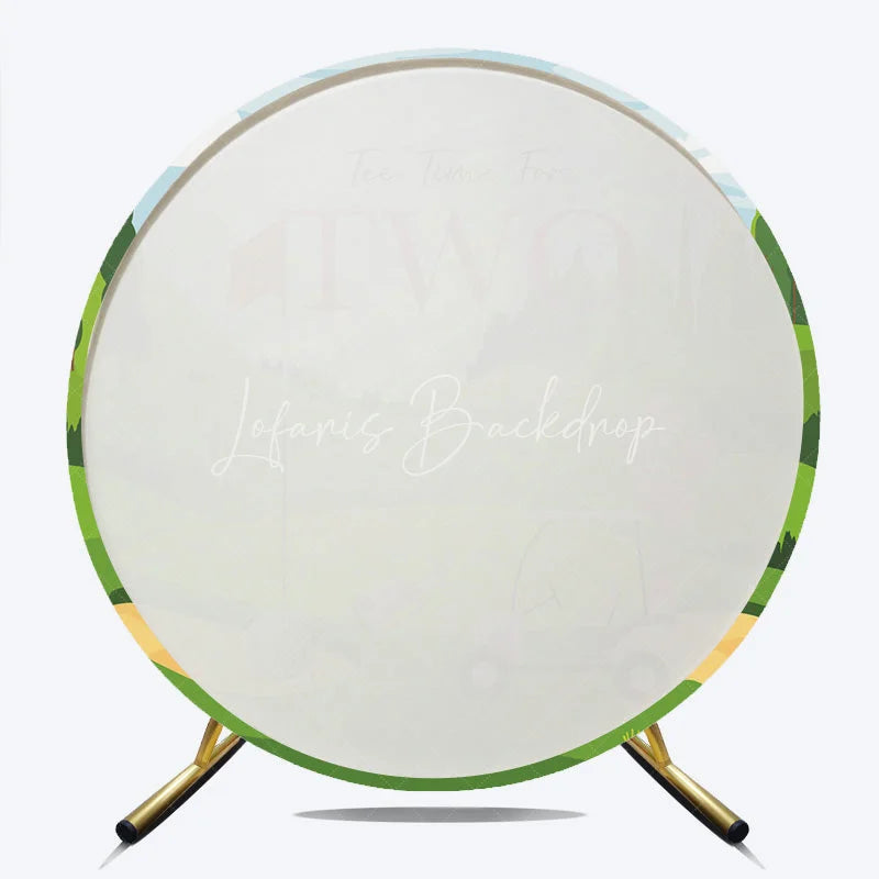 Lofaris Tee Time for TWO Golf 2nd Birthday Round Backdrop Pink Cart and Green Course Girl Party Decor