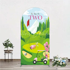 Lofaris Tee Time For Two Golf Birthday Arch Backdrop Pink Cart and Mountain Landscape Girls 2nd