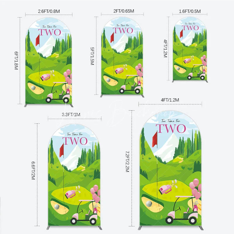 Lofaris Tee Time For Two Golf Birthday Arch Backdrop Pink Cart and Mountain Landscape Girls 2nd