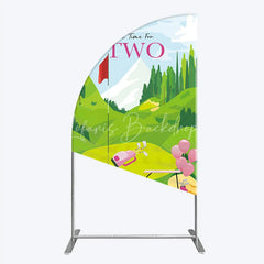 Lofaris Tee Time For Two Golf Birthday Half Moon Arch Backdrop Pink Cart and Mountain Landscape Girls 2nd