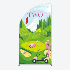 Lofaris Tee Time For Two Golf Birthday Half Moon Arch Backdrop Pink Cart and Mountain Landscape Girls 2nd