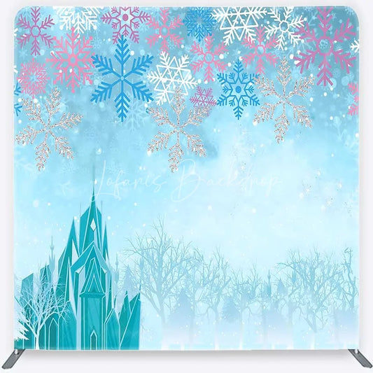 Lofaris Tension Fabric Backdrop Blue Winter Ice Castle Snowflake Princess Party Decor
