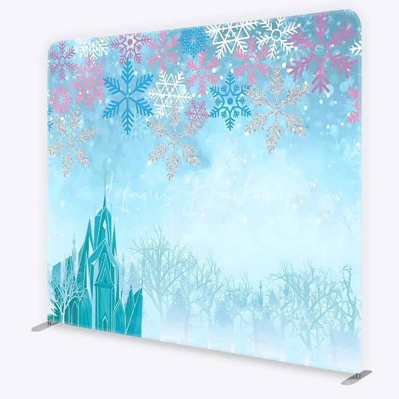 Lofaris Tension Fabric Backdrop Blue Winter Ice Castle Snowflake Princess Party Decor
