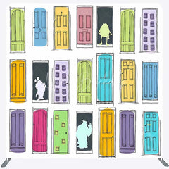 Lofaris Tension Fabric Backdrop Cartoon Colorful Doors Monster World Adventure Kids Birthday Background
