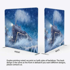 Lofaris Tension Fabric Backdrop Christmas Steam Train Winter Snow North Pole Magical Railway Background
