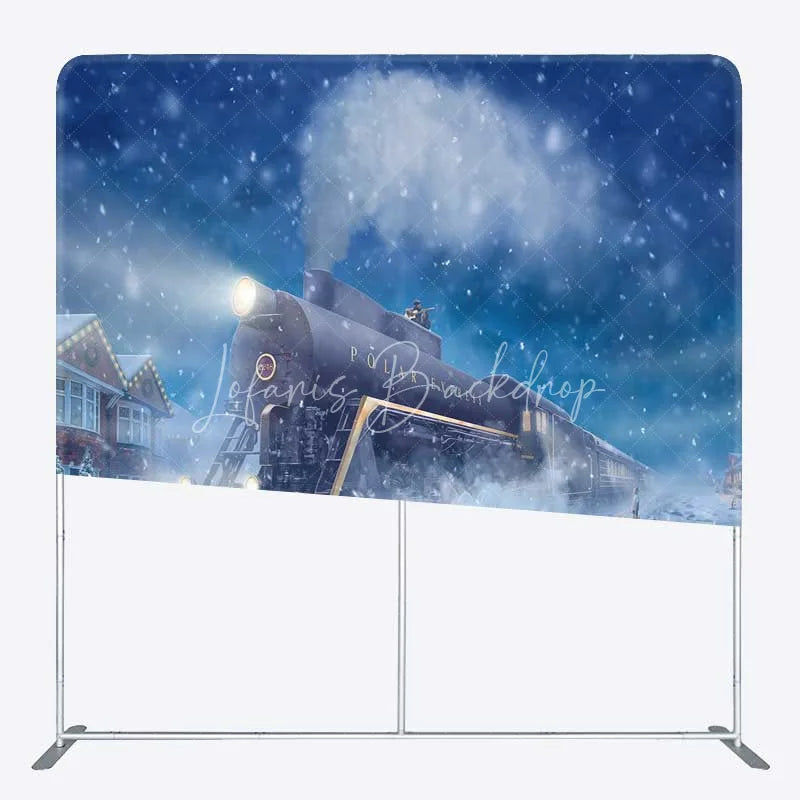Lofaris Tension Fabric Backdrop Christmas Steam Train Winter Snow North Pole Magical Railway Background