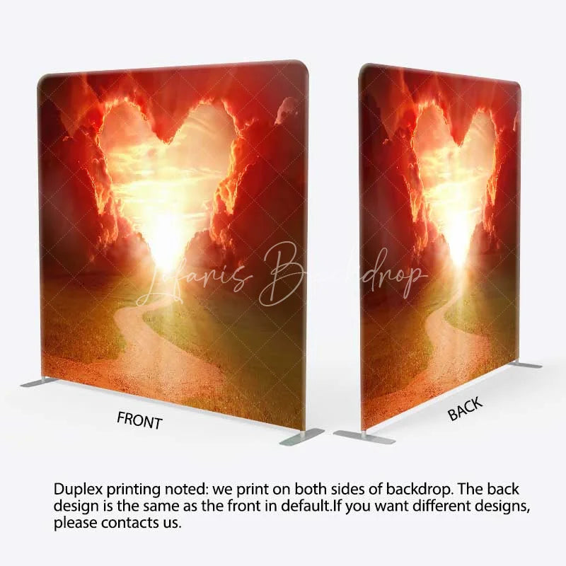 Lofaris Tension Fabric Backdrop Heart Shaped Cloud Sunset Sky Love Road Photography Background