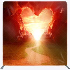 Lofaris Tension Fabric Backdrop Heart Shaped Cloud Sunset Sky Love Road Photography Background