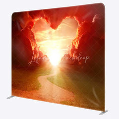 Lofaris Tension Fabric Backdrop Heart Shaped Cloud Sunset Sky Love Road Photography Background