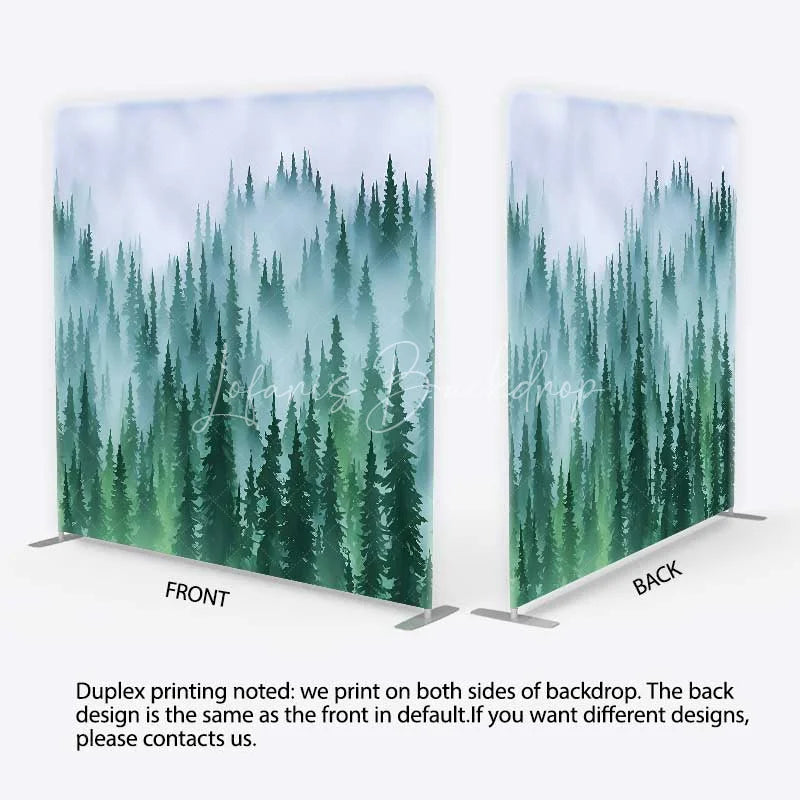 Lofaris Tension Fabric Backdrop Misty Green Pine Forest Foggy Woodland Tree Pillowcase Background Nature Camping Decor