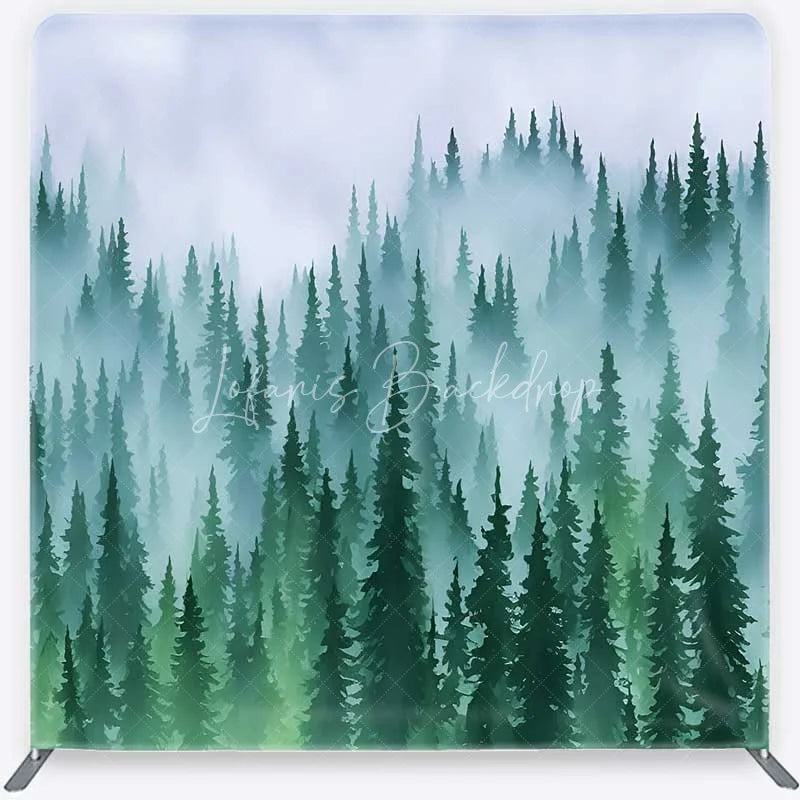 Lofaris Tension Fabric Backdrop Misty Green Pine Forest Foggy Woodland Tree Pillowcase Background Nature Camping Decor