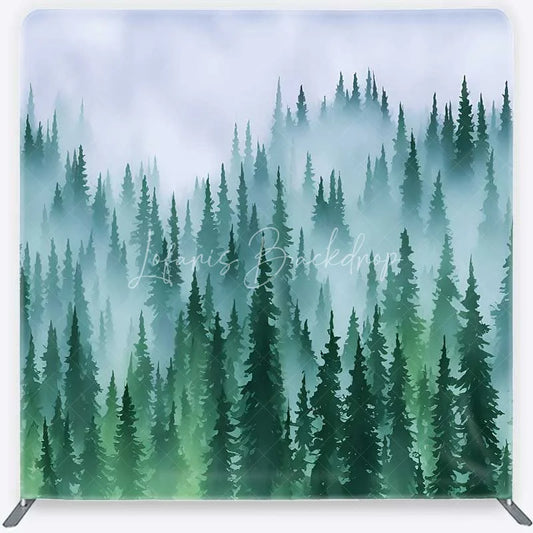 Lofaris Tension Fabric Backdrop Misty Green Pine Forest Foggy Woodland Tree Pillowcase Background Nature Camping Decor