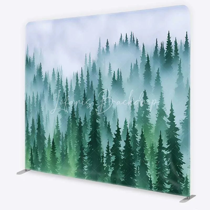 Lofaris Tension Fabric Backdrop Misty Green Pine Forest Foggy Woodland Tree Pillowcase Background Nature Camping Decor