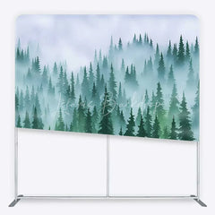 Lofaris Tension Fabric Backdrop Misty Green Pine Forest Foggy Woodland Tree Pillowcase Background Nature Camping Decor