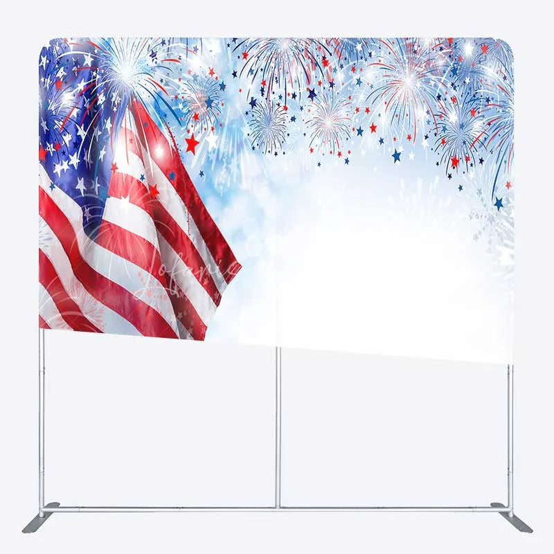 Lofaris Tension Fabric Backdrop Patriotic American Flag 4th of July Fireworks Independence Day Background