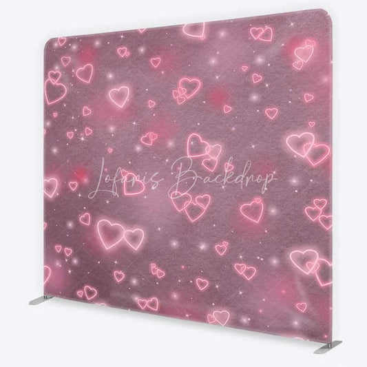 Lofaris Tension Fabric Backdrop Pink Neon Hearts Valentine Day Love Photography Prop