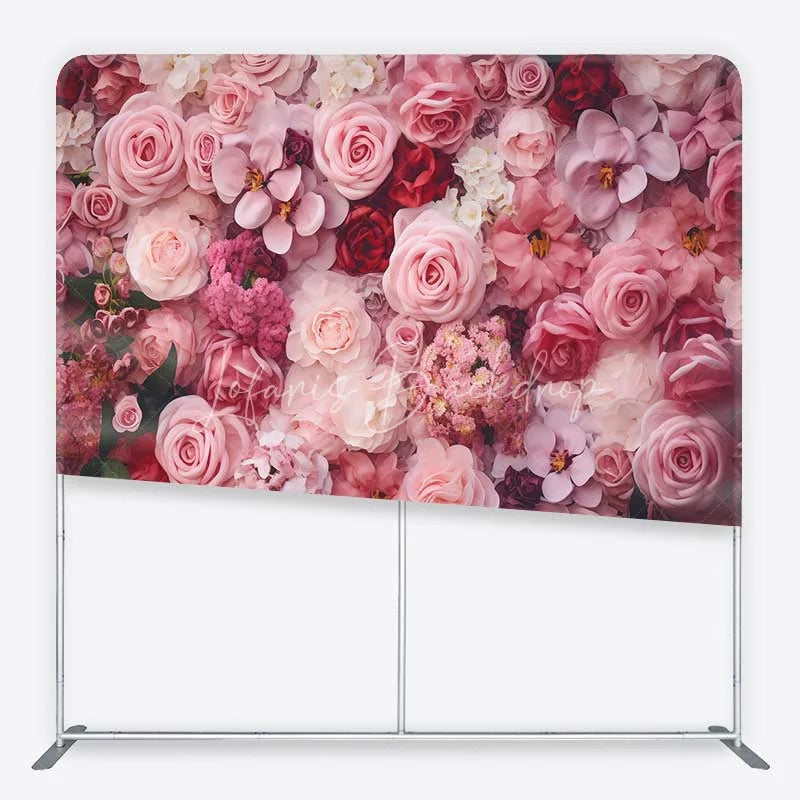 Lofaris Tension Fabric Backdrop Pink Rose Flower Wall Romantic Floral Bloom Pillowcase Background Wedding Valentine Decor
