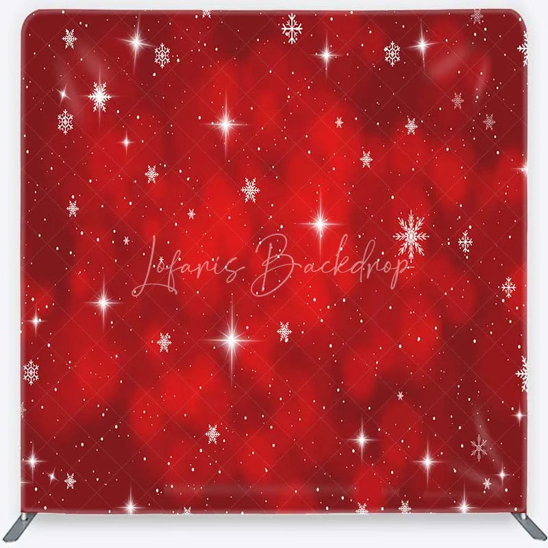 Lofaris Tension Fabric Backdrop Red Christmas Snowflake Star Winter Holiday Glitter Bokeh Pillowcase Background Xmas Party Decor