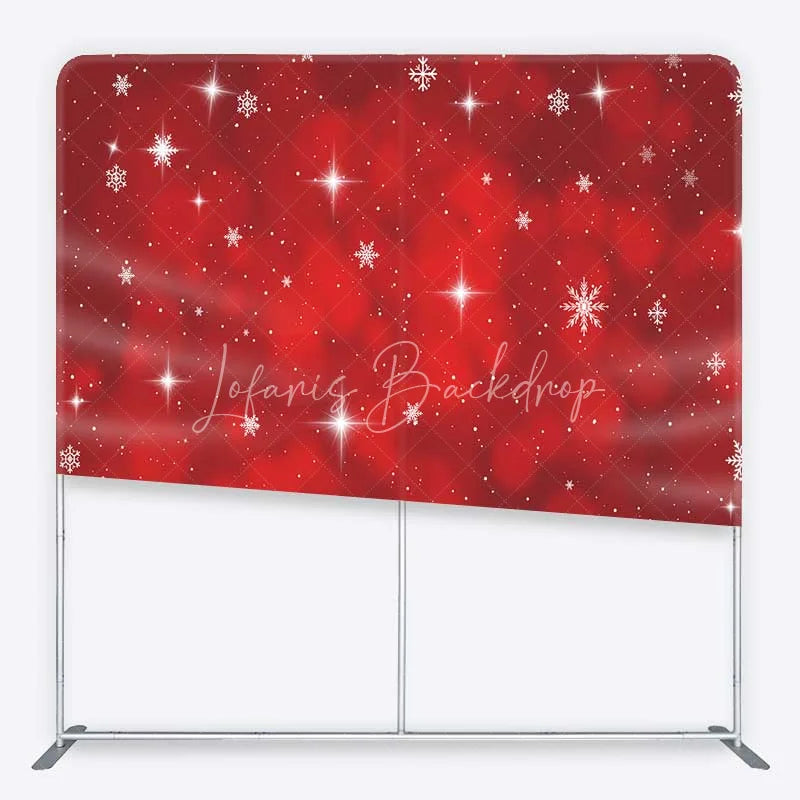 Lofaris Tension Fabric Backdrop Red Christmas Snowflake Star Winter Holiday Glitter Bokeh Pillowcase Background Xmas Party Decor