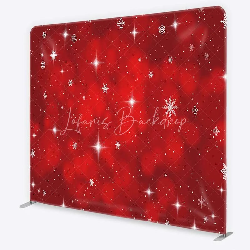 Lofaris Tension Fabric Backdrop Red Christmas Snowflake Star Winter Holiday Glitter Bokeh Pillowcase Background Xmas Party Decor