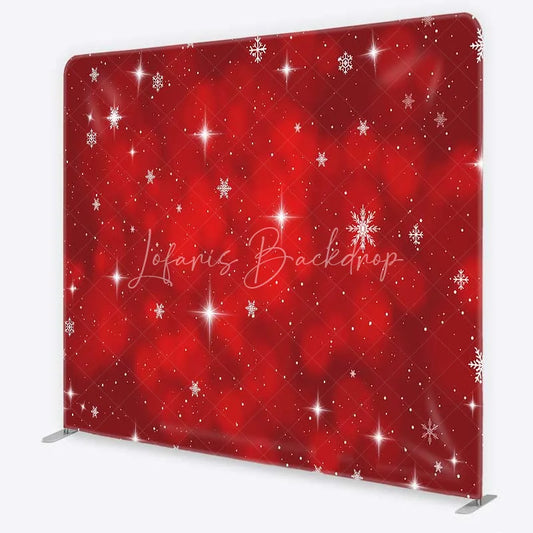 Lofaris Tension Fabric Backdrop Red Christmas Snowflake Star Winter Holiday Glitter Bokeh Pillowcase Background Xmas Party Decor