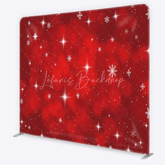 Lofaris Tension Fabric Backdrop Red Christmas Snowflake Star Winter Holiday Glitter Bokeh Pillowcase Background Xmas Party Decor