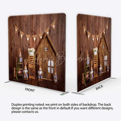 Lofaris Tension Fabric Backdrop Rustic Wood Easter Bunny Spring Wooden House Rabbit Pillowcase Background Kids Party Decor