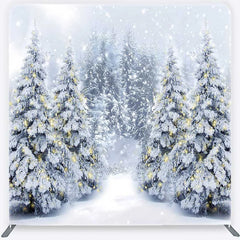 Lofaris Tension Fabric Backdrop Snowy Pine Forest Path Christmas Light Photo Prop