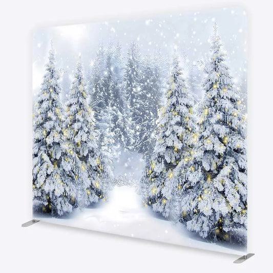Lofaris Tension Fabric Backdrop Snowy Pine Forest Path Christmas Light Photo Prop