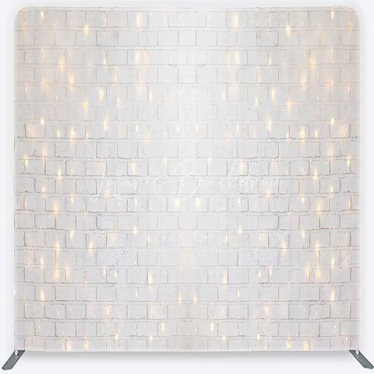 Lofaris Tension Fabric Backdrop White Brick Wall String Lights Rustic Texture Fairy Light Pillowcase Background Wedding Party Decor