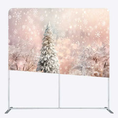 Lofaris Tension Fabric Backdrop Winter Pink Snowy Forest Christmas White Tree Snowflake Photography Background