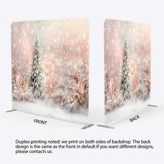 Lofaris Tension Fabric Backdrop Winter Pink Snowy Forest Christmas White Tree Snowflake Photography Background
